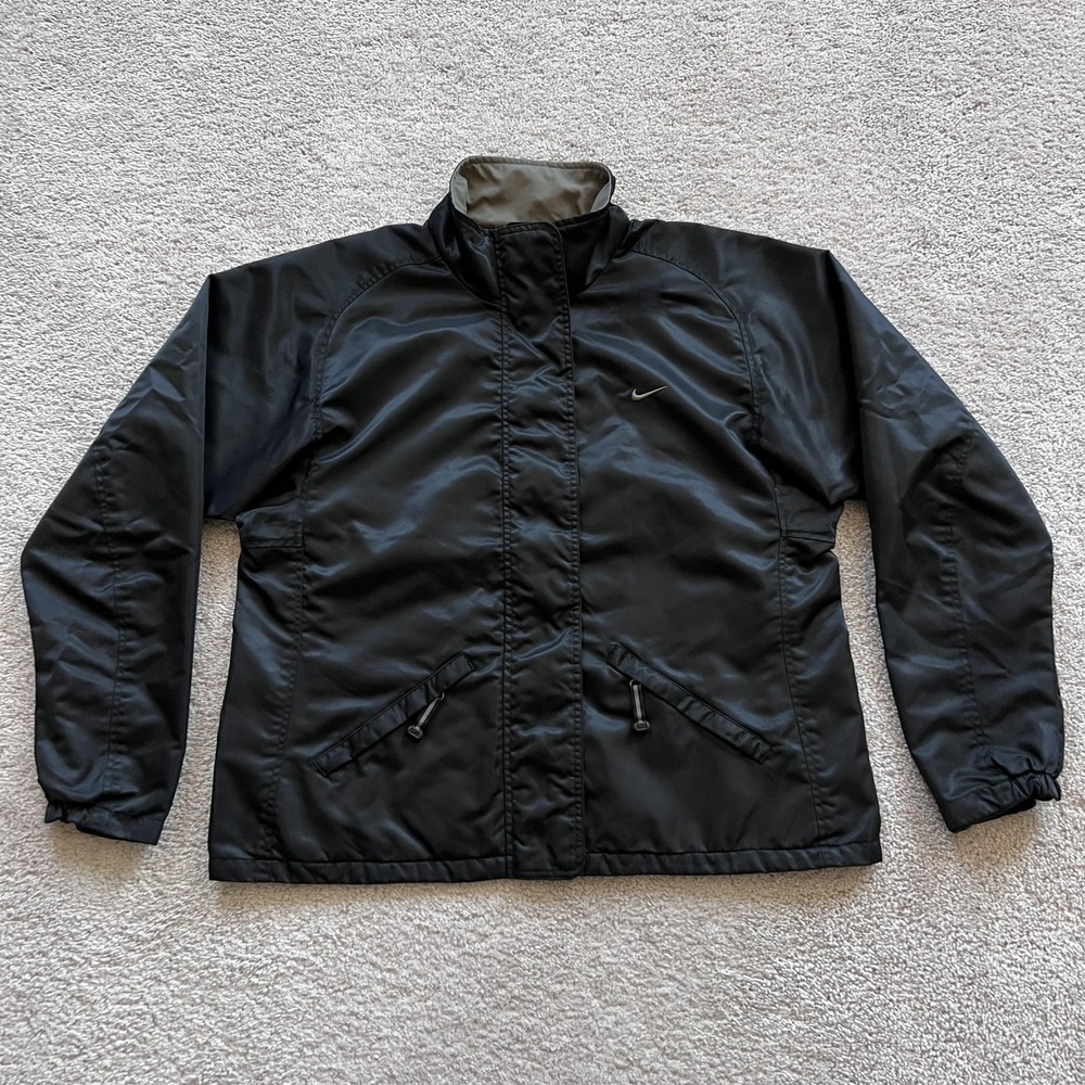 Vintage Nike Windbreaker Jacket Mens XL Black Full Zip Stand Collar Mesh Lined
